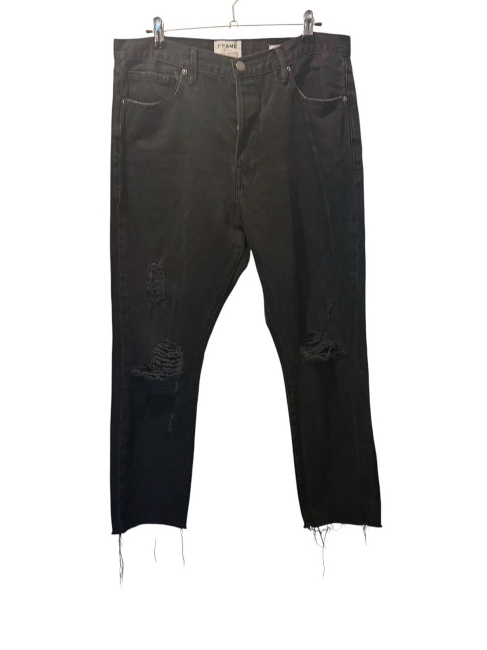 Frame Denim Black Distressed Straight Jeans